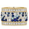 Womens Sterling Silver Multi-Row Eternity Wedding Band with Blue Accent Stones