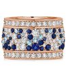 Womens Sterling Silver Multi-Row Eternity Wedding Band with Blue Accent Stones