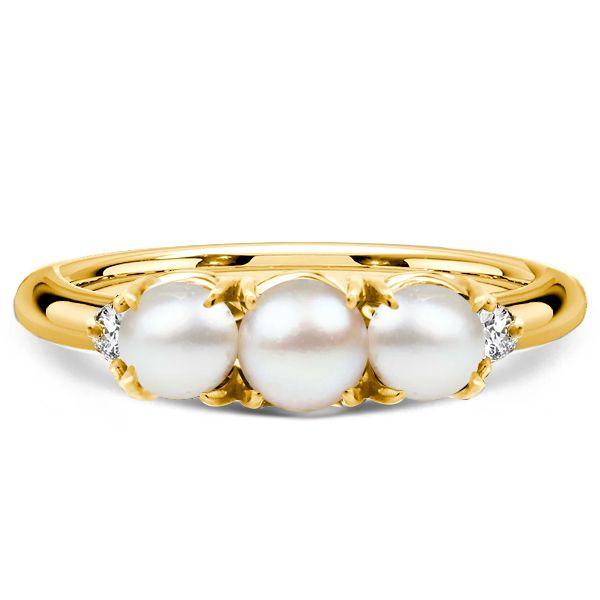 Golden Pearl Anniversary Ring - 18K Gold Plated Sterling Silver Round Cut Band