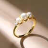 Golden Pearl Anniversary Ring - 18K Gold Plated Sterling Silver Round Cut Band