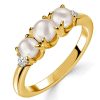 Golden Pearl Anniversary Ring - 18K Gold Plated Sterling Silver Round Cut Band