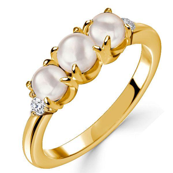 Golden Pearl Anniversary Ring - 18K Gold Plated Sterling Silver Round Cut Band