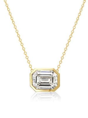 Emerald Pendant Necklace - 18K Gold Plated Sterling Silver - Bezel Set Gemstone