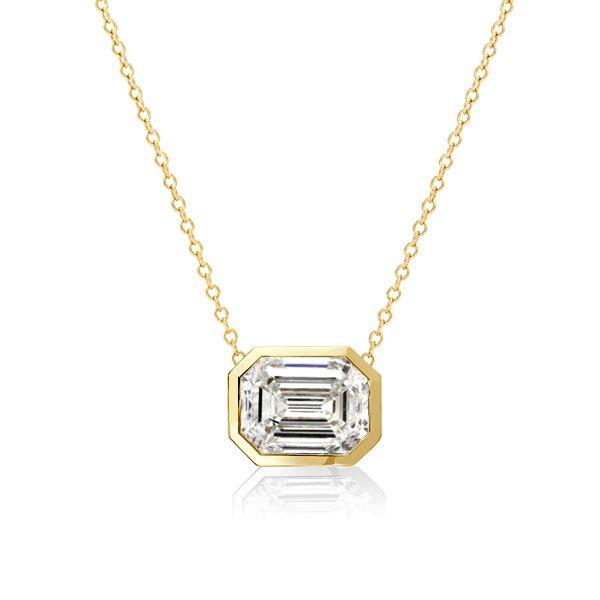 Emerald Pendant Necklace - 18K Gold Plated Sterling Silver - Bezel Set Gemstone