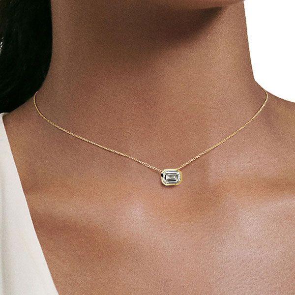 Emerald Pendant Necklace - 18K Gold Plated Sterling Silver - Bezel Set Gemstone