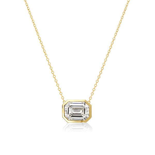 Emerald Pendant Necklace - 18K Gold Plated Sterling Silver - Bezel Set Gemstone