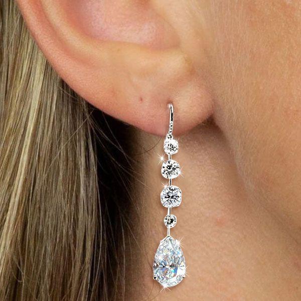 Sterling Silver Round & Pear Cut Drop Earrings - Classic & Elegant