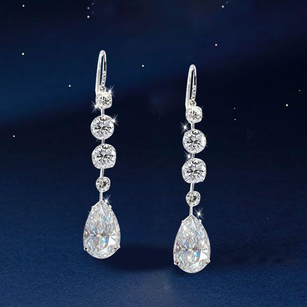 Sterling Silver Round & Pear Cut Drop Earrings - Classic & Elegant
