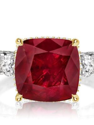 Two-Tone Sterling Silver Cushion & Heart Cut Garnet Engagement Ring