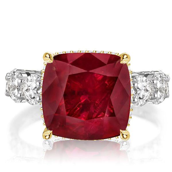 Two-Tone Sterling Silver Cushion & Heart Cut Garnet Engagement Ring
