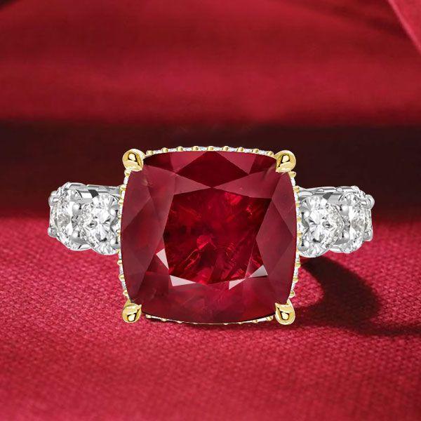 Two-Tone Sterling Silver Cushion & Heart Cut Garnet Engagement Ring