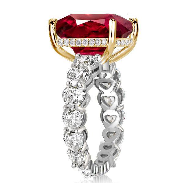 Two-Tone Sterling Silver Cushion & Heart Cut Garnet Engagement Ring