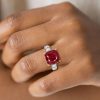 Two-Tone Sterling Silver Cushion & Heart Cut Garnet Engagement Ring