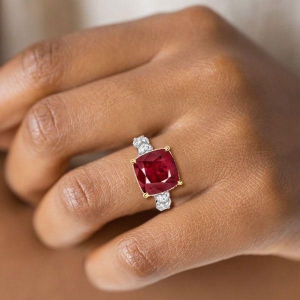 Two-Tone Sterling Silver Cushion & Heart Cut Garnet Engagement Ring