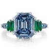 Genuine Blue Topaz 3 Stone Engagement Ring in Rhodium Plated Sterling Silver
