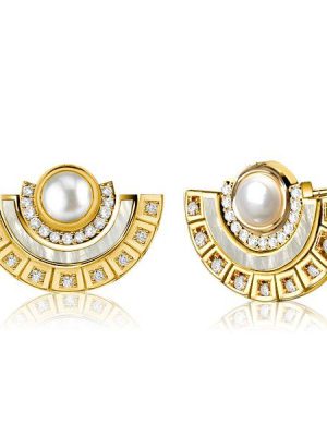 Pearl Fan Stud Earrings - 925 Sterling Silver, Elegant Design