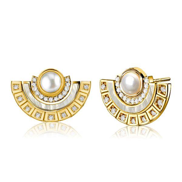 Pearl Fan Stud Earrings - 925 Sterling Silver, Elegant Design