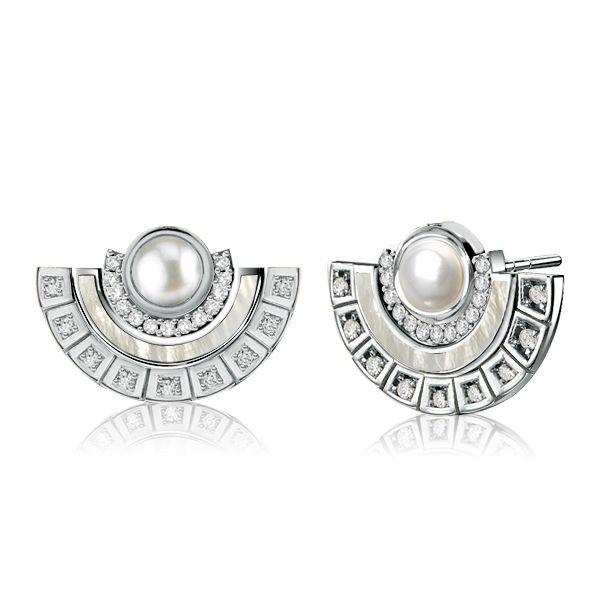 Pearl Fan Stud Earrings - 925 Sterling Silver, Elegant Design