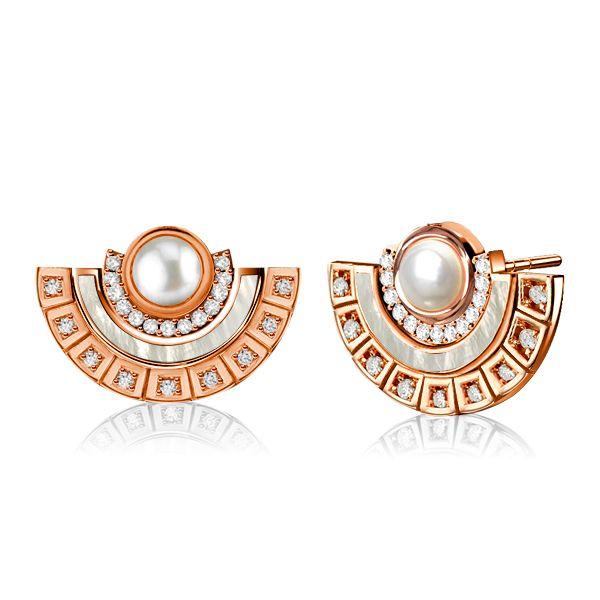 Pearl Fan Stud Earrings - 925 Sterling Silver, Elegant Design