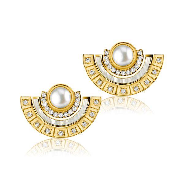 Pearl Fan Stud Earrings - 925 Sterling Silver, Elegant Design