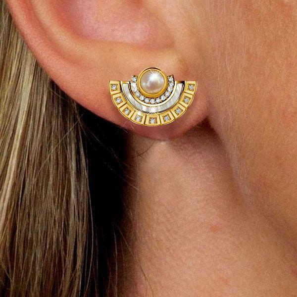 Pearl Fan Stud Earrings - 925 Sterling Silver, Elegant Design