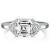 Asscher Cut White Sapphire Three Stone Engagement Ring in Sterling Silver