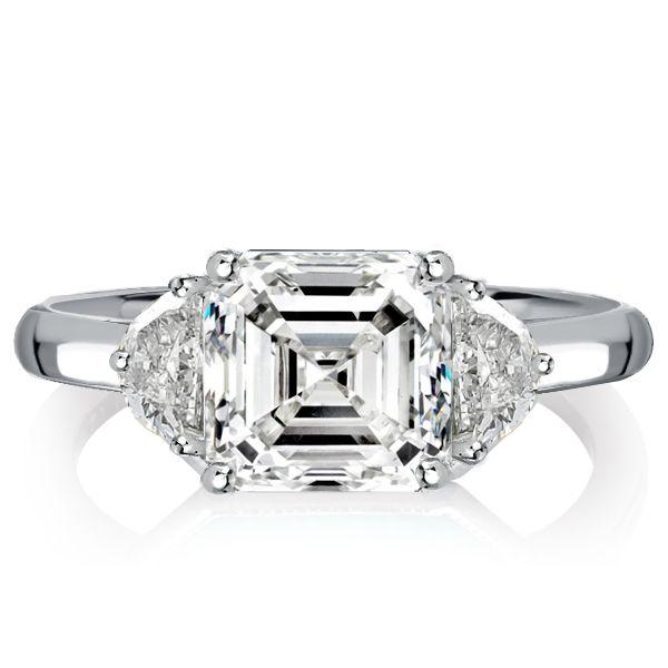 Asscher Cut White Sapphire Three Stone Engagement Ring in Sterling Silver