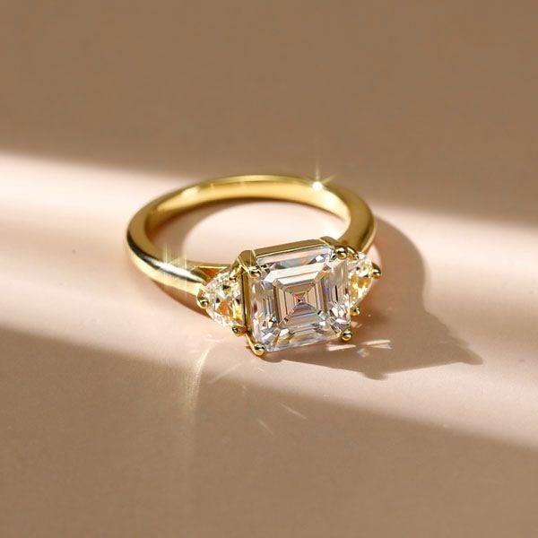 Asscher Cut White Sapphire Three Stone Engagement Ring in Sterling Silver