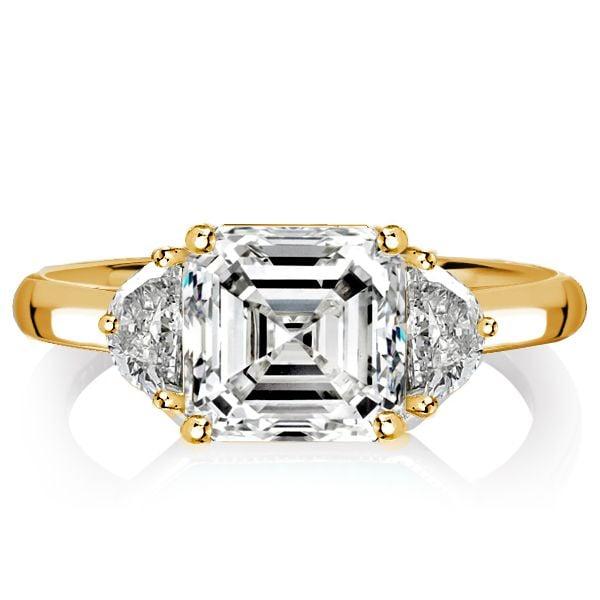 Asscher Cut White Sapphire Three Stone Engagement Ring in Sterling Silver