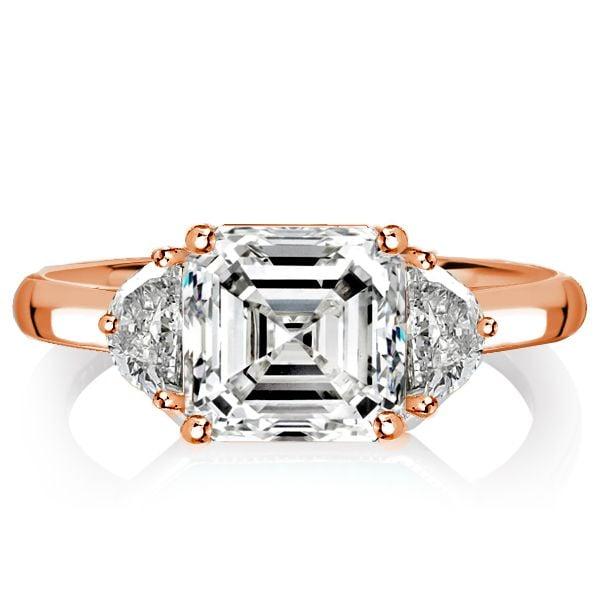 Asscher Cut White Sapphire Three Stone Engagement Ring in Sterling Silver