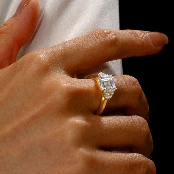 Asscher Cut White Sapphire Three Stone Engagement Ring in Sterling Silver