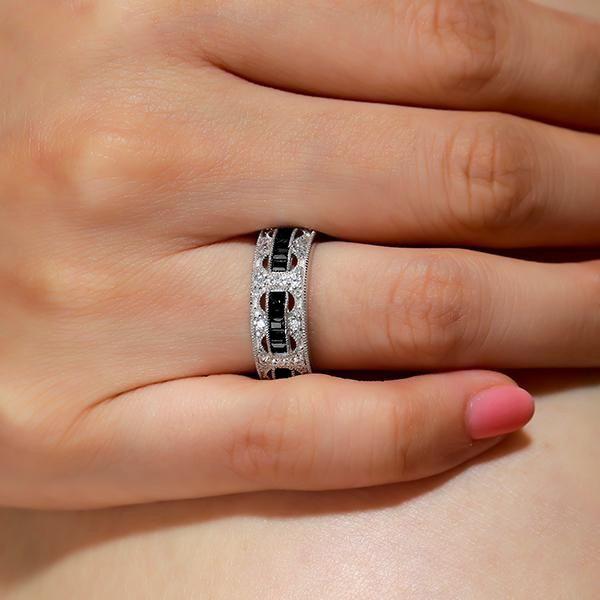 Black Rope Wedding Band - Unique Sterling Silver Ring for Men & Women