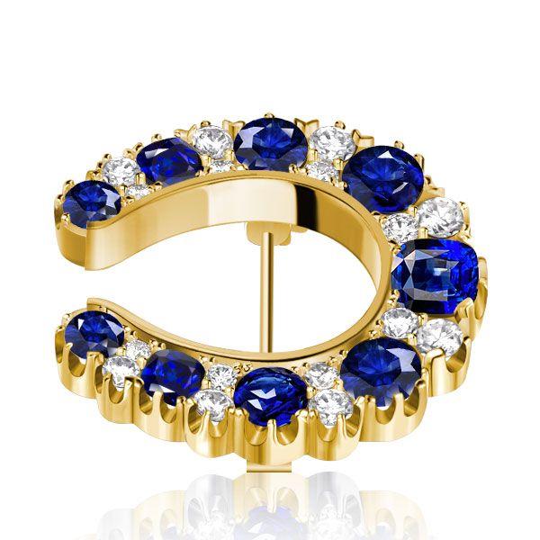 Golden Horseshoe Brooch with Blue Sapphire - Vintage Style