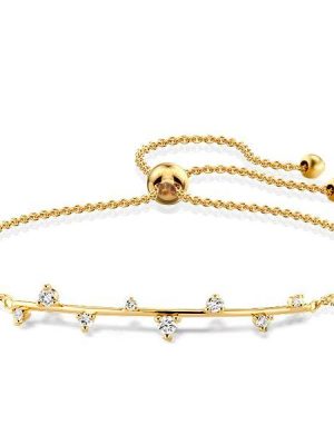 Golden Scattered Round Cut CZ Bracelet - 18K Gold Plated Sterling Silver