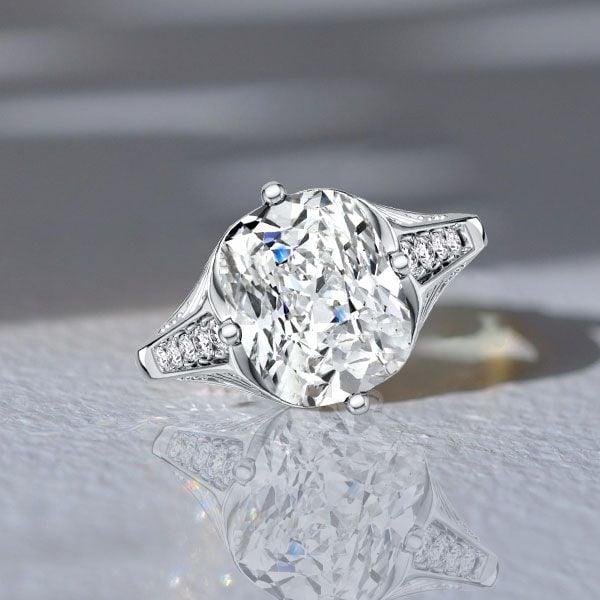 Vintage Cushion Cut White Sapphire Engagement Ring in Rhodium Plated 925 Sterling Silver