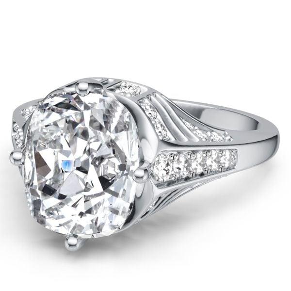 Vintage Cushion Cut White Sapphire Engagement Ring in Rhodium Plated 925 Sterling Silver