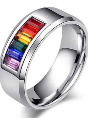 Rainbow Titanium Wedding Band for Men - 8MM Comfort Fit Ring
