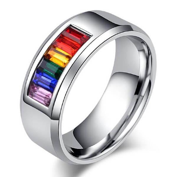 Rainbow Titanium Wedding Band for Men - 8MM Comfort Fit Ring