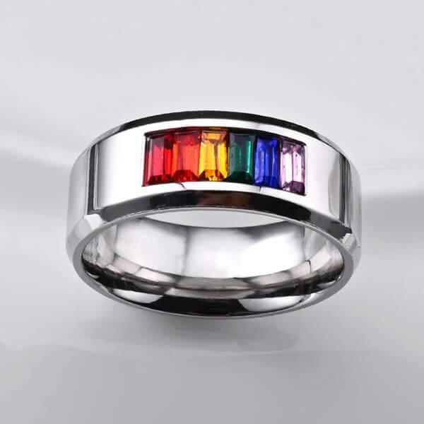 Rainbow Titanium Wedding Band for Men - 8MM Comfort Fit Ring