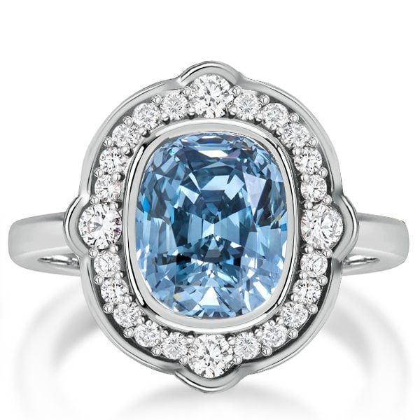 Halo Cushion Cut Engagement Ring 3.79 CT. Center Stone Sterling Silver