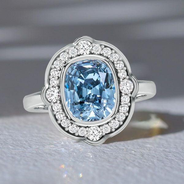 Halo Cushion Cut Engagement Ring 3.79 CT. Center Stone Sterling Silver