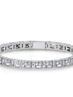 Baguette Tennis Bracelet for Women - Stacked Bezel Design - Sterling Silver