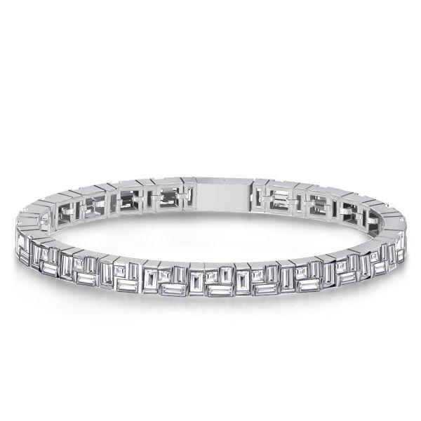 Baguette Tennis Bracelet for Women - Stacked Bezel Design - Sterling Silver