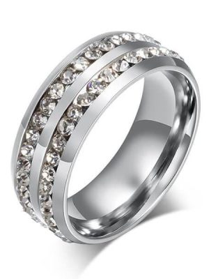 Titanium Steel Two-Row Wedding Band for Men - Silver Finish