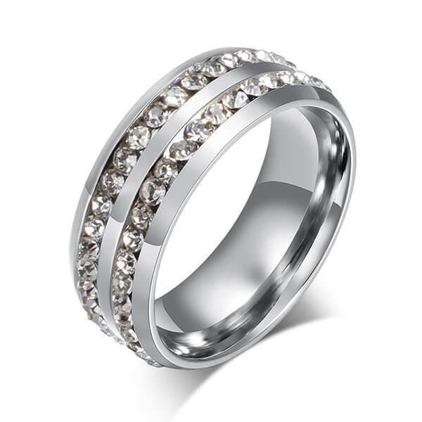 Titanium Steel Two-Row Wedding Band for Men - Silver Finish
