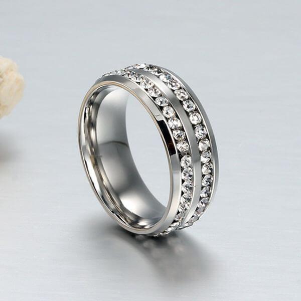 Titanium Steel Two-Row Wedding Band for Men - Silver Finish