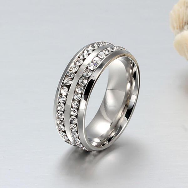 Titanium Steel Two-Row Wedding Band for Men - Silver Finish