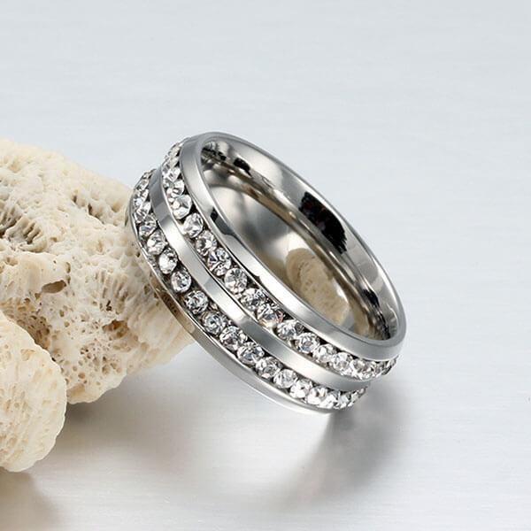 Titanium Steel Two-Row Wedding Band for Men - Silver Finish