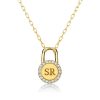 Personalized Initial Lock Pendant Necklace - Sterling Silver, Custom Engraved