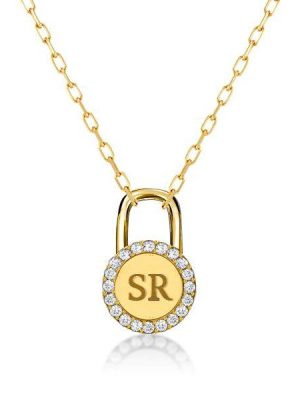 Personalized Initial Lock Pendant Necklace - Sterling Silver, Custom Engraved